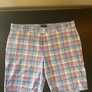Peter Millar Shorts Mens 35 Marina Blue Seersucker Performance Golf Shorts 9"